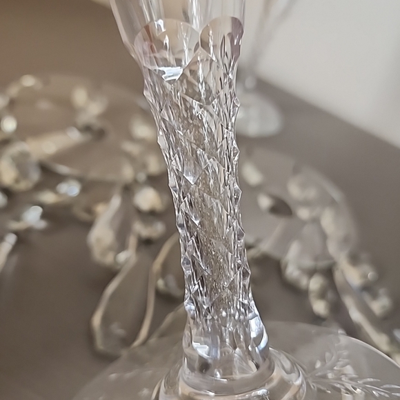 set of 2 vintage glass candle holders with bobeches, clear, glass, 10" tall - Picture 8 of 13